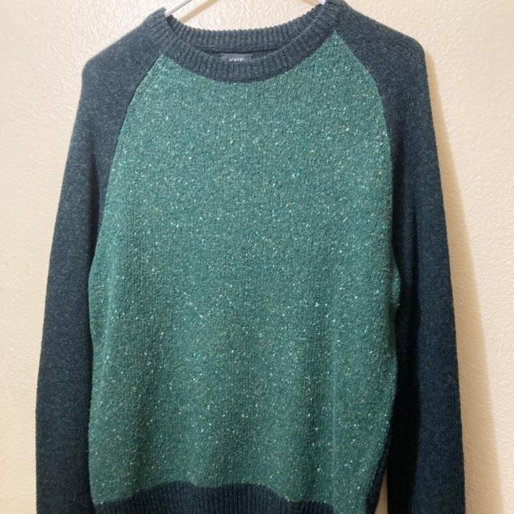 NWT J. Crew Mens Heather Green ColorBlock Wool Blend Pullover Sweater Size Small - Picture 1 of 8